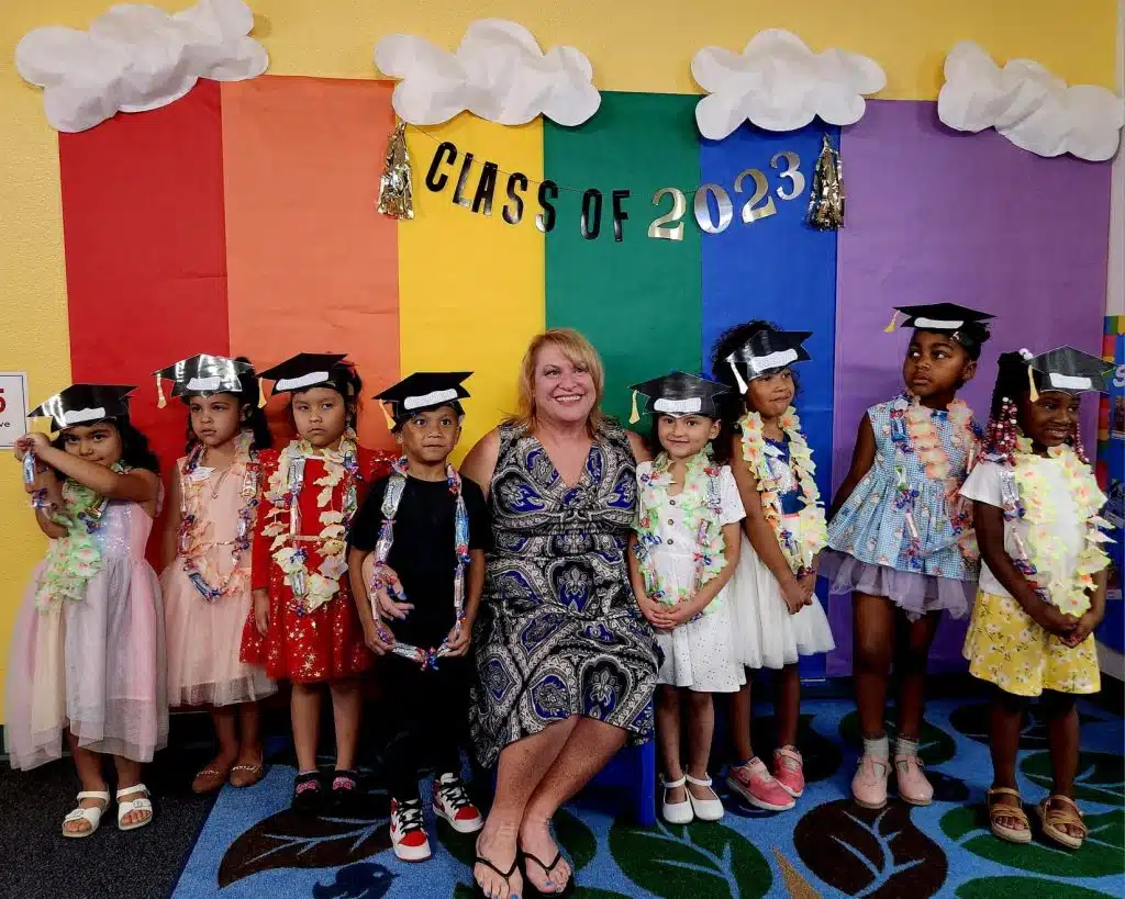 teacher with her kids and childcare center in Nevada