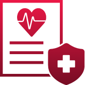 ealth insurance icon representing benefits included in Early Head Start jobs, featuring a document with a heart symbol and a shield with a cross.