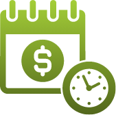 Paid holidays icon highlighting benefits of Early Head Start jobs, featuring a calendar with a dollar sign and a clock symbol.